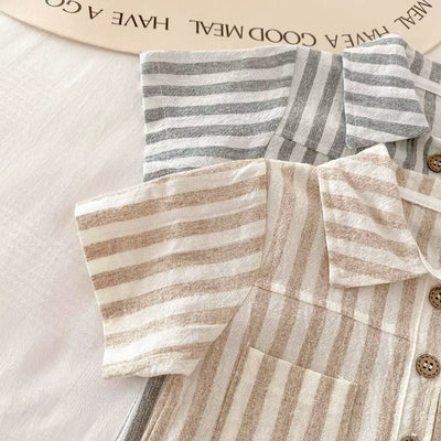 Baby Boys Rompers Striped Jumpsuits Turn down Collar Toddler Boys Summer Clothing