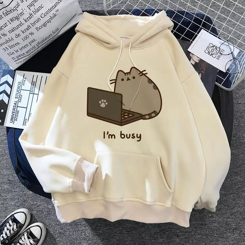 Women'S Cat Hooded Sweatshirt 2024 Cartoon Costume Korean Harajuku Kawai Style Oversized