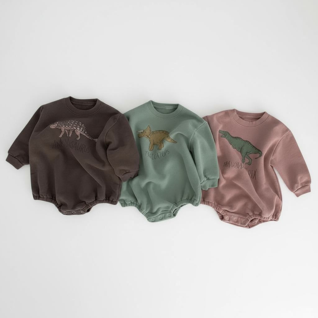Dino Cozy Fleece Baby Bodysuit – Autumn One Piece