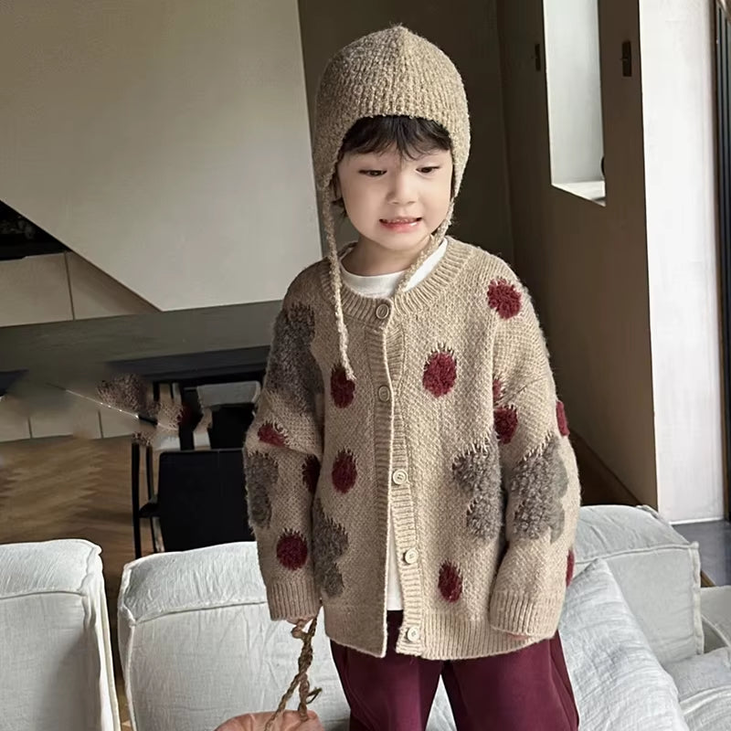 Christmas Girls Cardigan Autumn Winter Contrasting Jacket Kids Knitted Children Sweater Thickened Tops Baby Outerwear Clothes