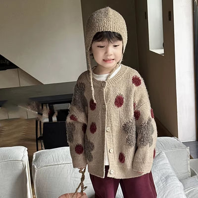 Christmas Girls Cardigan Autumn Winter Contrasting Jacket Kids Knitted Children Sweater Thickened Tops Baby Outerwear Clothes