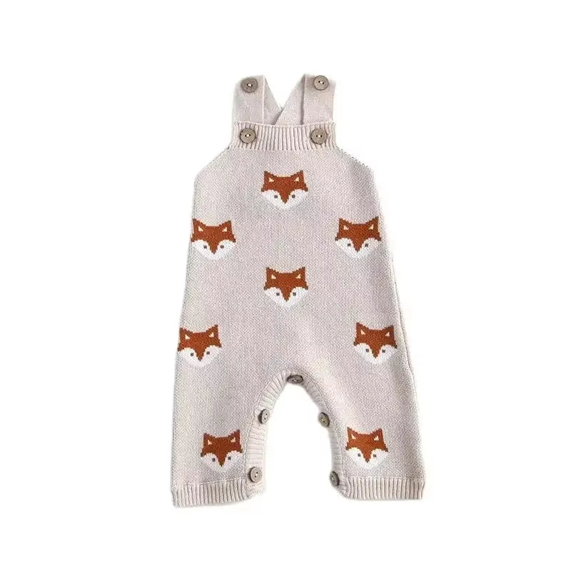 Autumn Baby Clothes Knitted Overalls 0-2Y Infant Boys Knit Cartoon Fox Sleeveless Romper Newborn Jumpsuit Girls Pants