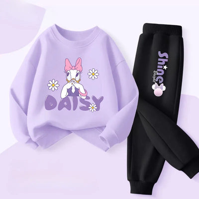Purple Series  Print Spring New Style Children'S Clothing Sets Girls Casual Sweatsuit Kids Pullover Long Pant 2Cps Set