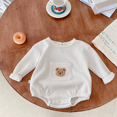 Baby Clothes Waffle Infant One Piece Boys Bear Bodysuits Short Sleeve Infant Clothing