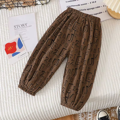 New Summer Kids Casual Pants 1-6Y Simple Boys Grid Sweat Pants Korean Loose Thin Children Striped Letter Trousers
