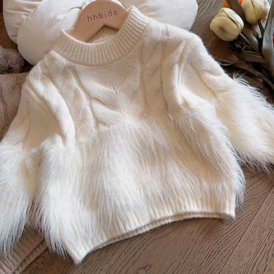 Girls Autumn Winter Sweater 2024 New Girls Baby Korean Fashion Outerwear Solid Color Design Versatile Loose Girls Top