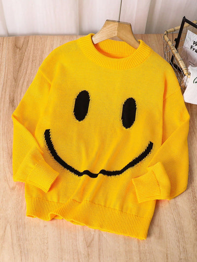 Halloween 1Pc Tween Boys Soft, Comfortable Smiling Face Knitted Crew Neck Long Sleeve Sweatshirt, Suitable for Casual Wear, Everyday, Outings, School, Gatherings, Holidays, Christmas, New Year, Spring, Summer, Autumn, Winter Yellow Kids Sweater Kids Knit Sweater Cute Sweaters for Kids Kids' Back to School Children Place Boy My First Day of School Halloween Boys Kids Boys Teen Boys First Day of School Tween Boys Mommy and Me for Kids Winter Autumn Fall