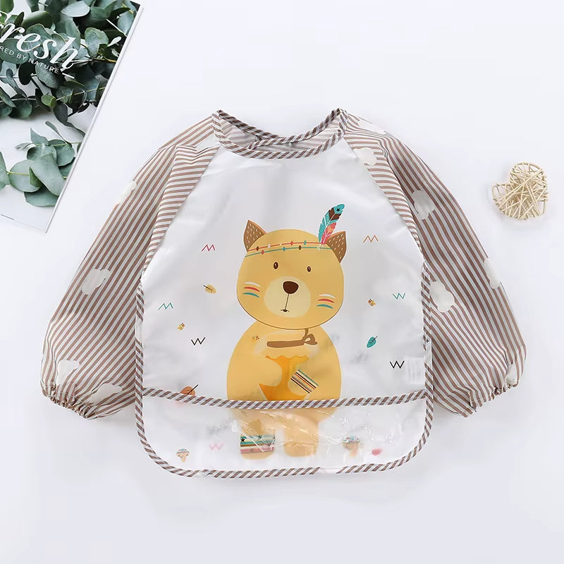 Waterproof Full Sleeve Baby Bibs Children Apron Long Sleeve Feeding Smock Kids Eating Breastplate Infant Scarf Clothing