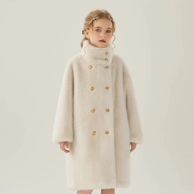 Children Fur Coat Autumn Winter Girls Imitation Mink Fur Little Girls Medium Length Cotton Clip Thickened Faux Fur Coat