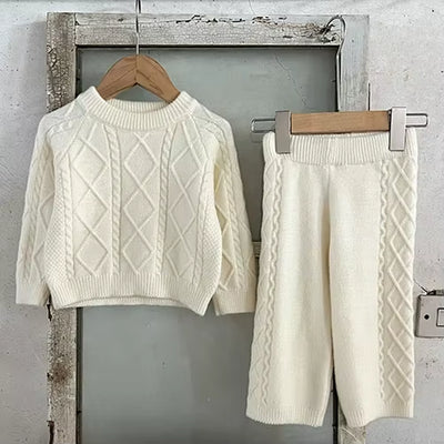 2024 New Autumn Newborn Baby Girls Clothing Set Long Sleeved Solid Color Knitted Pullover+Pants Toddler Baby Girl Clothes Suit