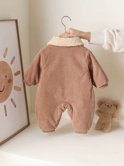 New Winter Baby Rompers 0-15M Cartoon Bear Thicken Infant Girls Jumpsuit Korean Loose Toddler Fleece Padded Clothes
