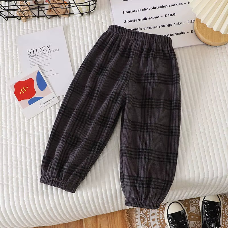 New Summer Kids Casual Pants 1-6Y Simple Boys Grid Sweat Pants Korean Loose Thin Children Striped Letter Trousers