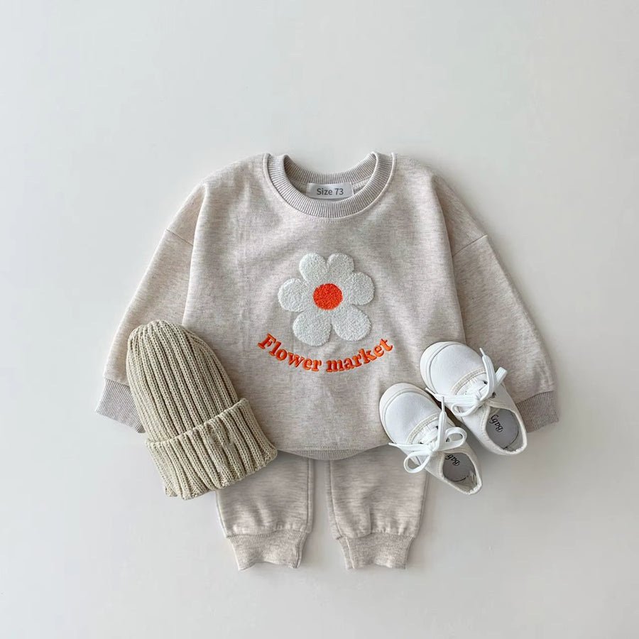 Fall Baby Girls Clothes Set Flower Letter Print Pullover Top+Pants Children Clothing Preschool Spring Newborn Baby Boys Clothing