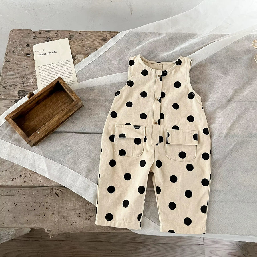 Spring and Autumn Newborn Infant Baby Girls Romper round Dot Sleeveless Rompers Kids Onepiece Fashion Baby Clothing