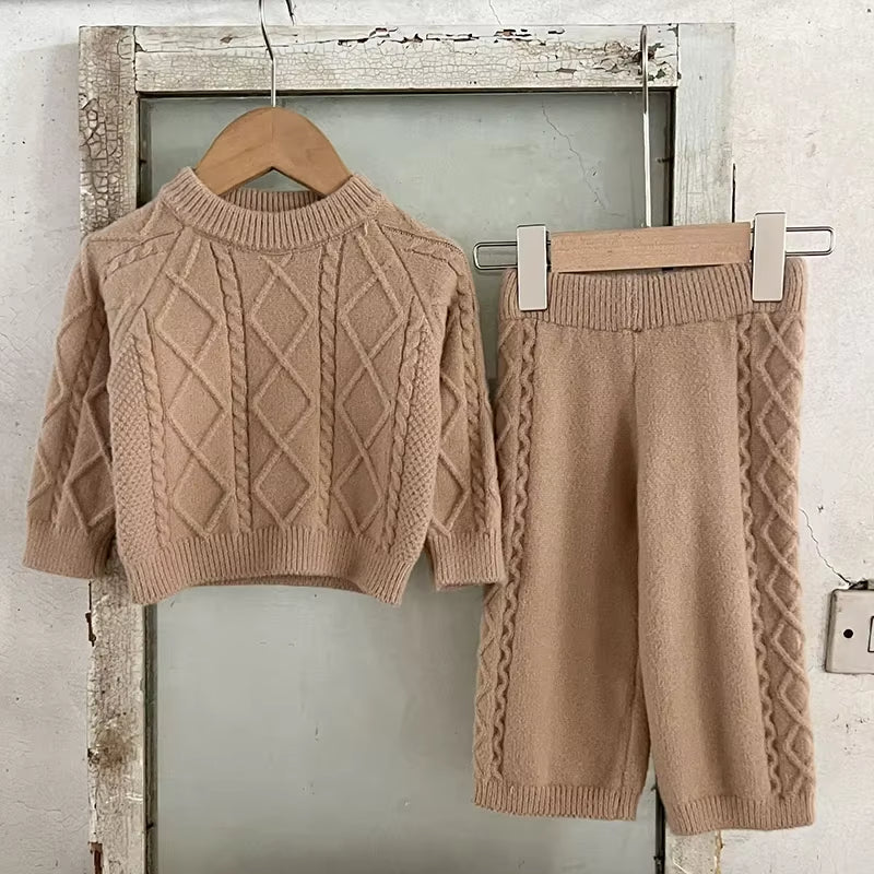 2024 New Autumn Newborn Baby Girls Clothing Set Long Sleeved Solid Color Knitted Pullover+Pants Toddler Baby Girl Clothes Suit