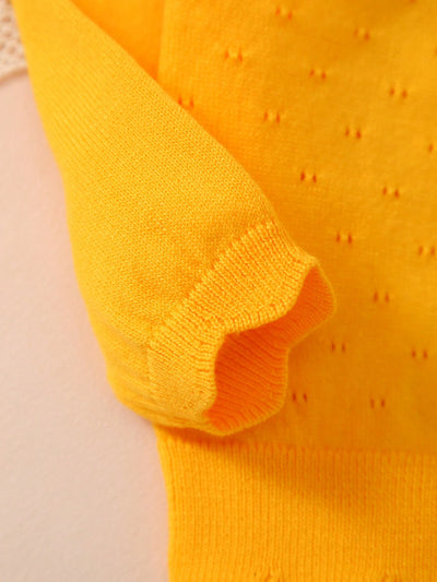 Young Girl Lightweight Button Hollow-Out Knitted Cardigan Jacket