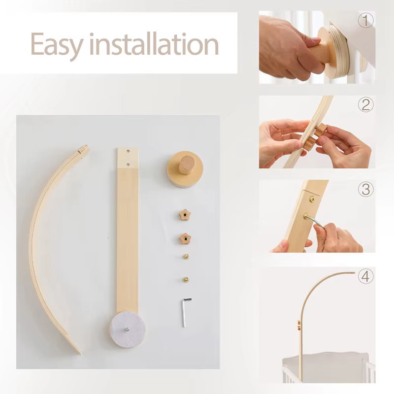 Baby Wooden Bed Bell Bend Bracket Mobile Hanging Rattles Toys Newborn Music Box Holder Bracket Infant Crib Toy Arm Bracket Gifts