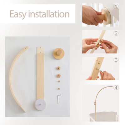 Baby Wooden Bed Bell Bend Bracket Mobile Hanging Rattles Toys Newborn Music Box Holder Bracket Infant Crib Toy Arm Bracket Gifts