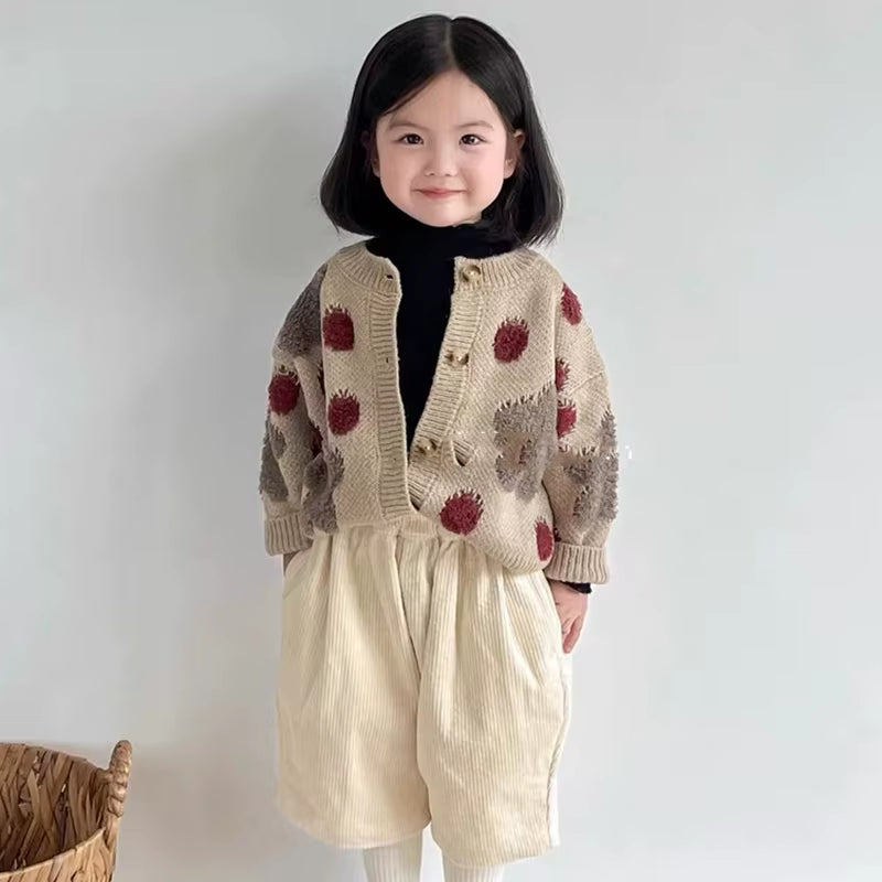 Christmas Girls Cardigan Autumn Winter Contrasting Jacket Kids Knitted Children Sweater Thickened Tops Baby Outerwear Clothes
