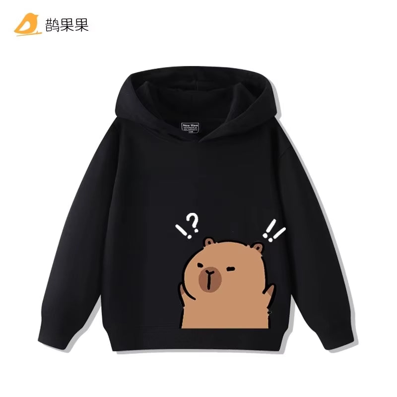 Children'S Cartoon Fun Capybara Print Casual Hooded Sweatshirt Boys Girls Fall and Winter Outdoor Comfortable Warm Hoodie