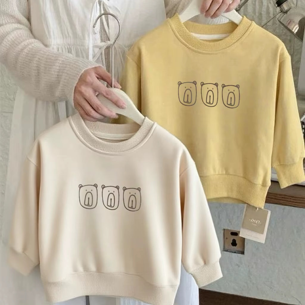 Thin Tops for Boys Girls Long-Sleeved Hoodie New Solid Color Versatile Pullover Shirt Toddler Cute Print round Neck Sweatshirts