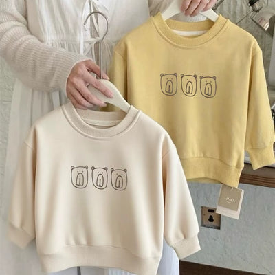 Thin Tops for Boys Girls Long-Sleeved Hoodie New Solid Color Versatile Pullover Shirt Toddler Cute Print round Neck Sweatshirts
