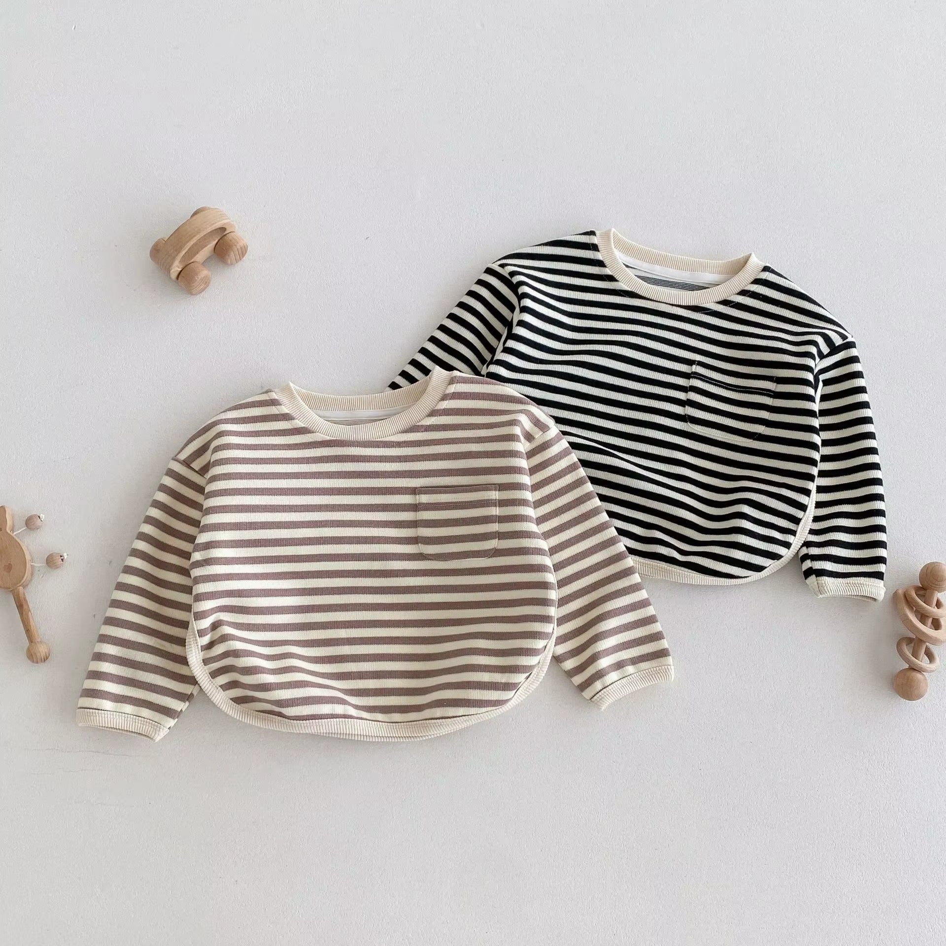 New 2024 Autumn Children'S Hoodies 1-5Y Boys Casual Striped Pullover Girls Loose O-Neck Sweatshirt Base Top