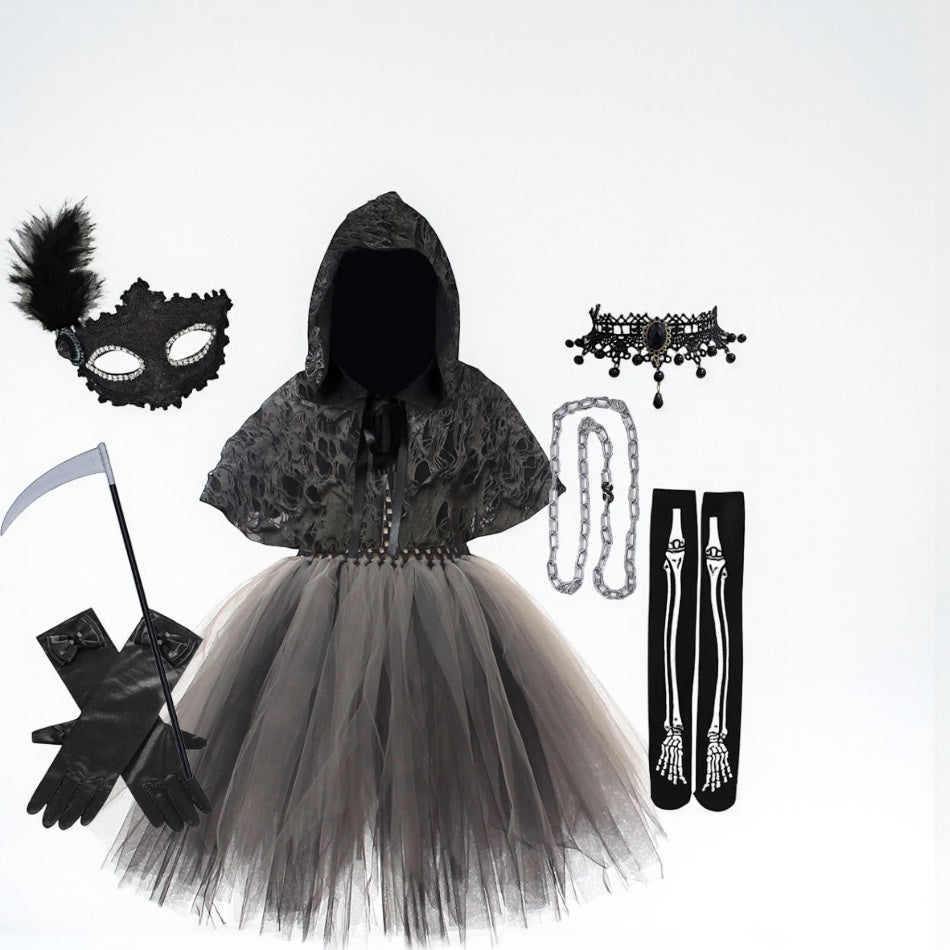 Grim Reaper Tulle Hoodie Costume for Girls – Halloween