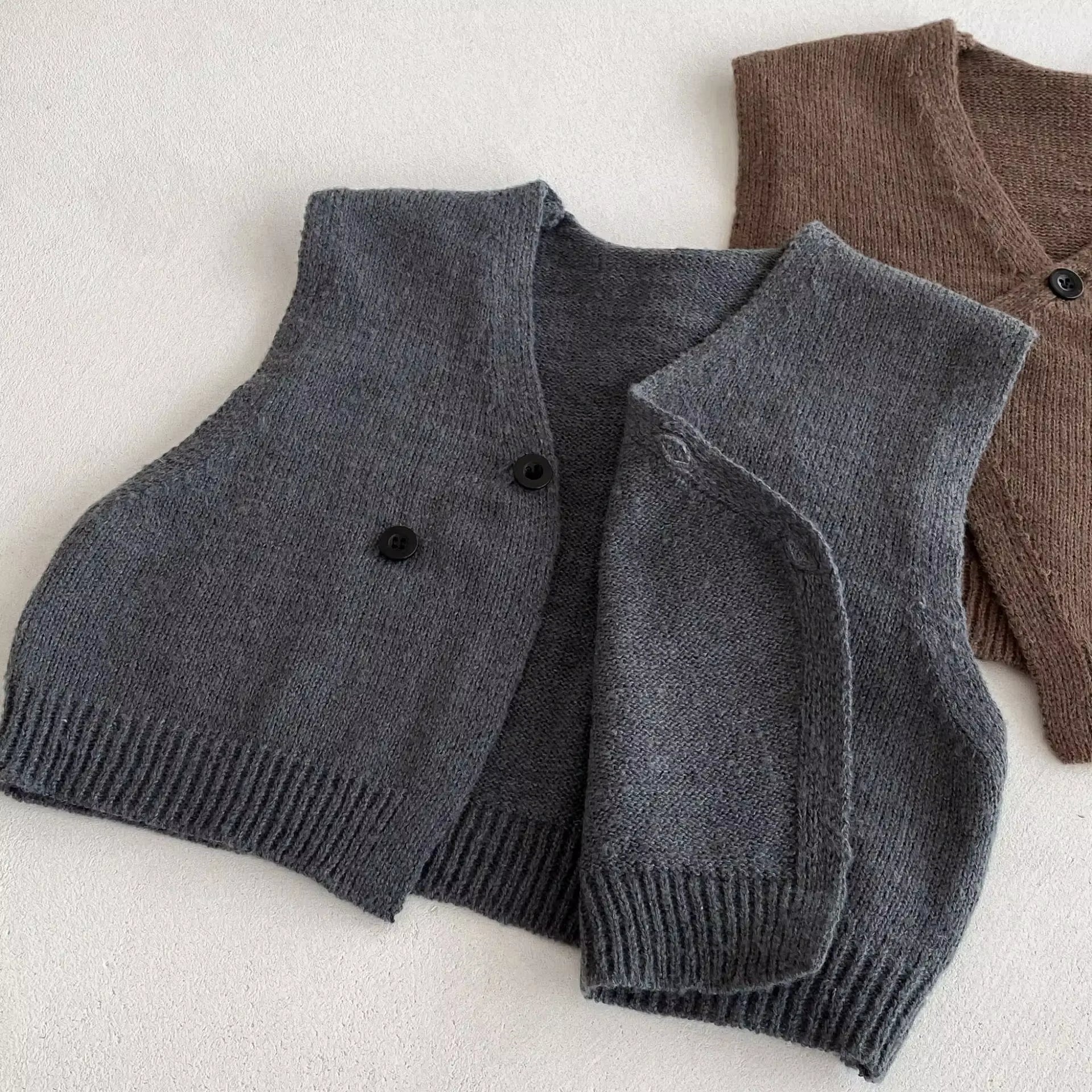 1-6Y Kids Clothing Set Knit Vest and Wide Leg Pants 2 Pcs Boys Clothing Set Brief Style Girls Sweater Suit