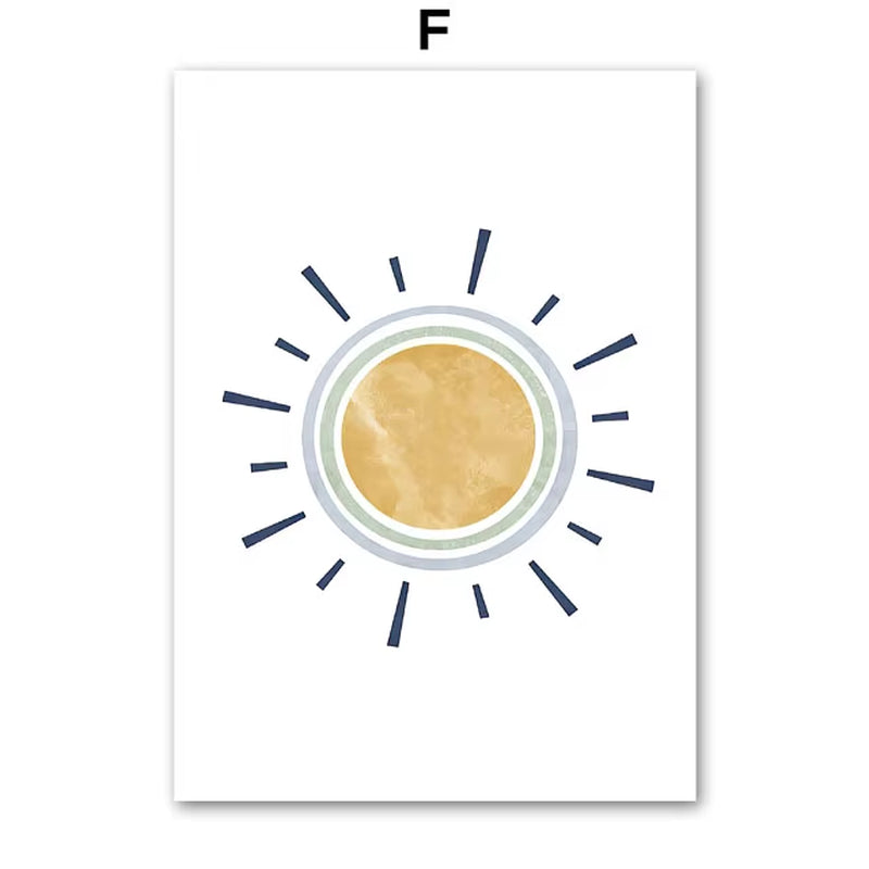 Sun Rainbow Moon Stars Planet Rocket Cartoon Explore Wall Art Canvas Painting Posters and Prints Pictures Baby Kids Room Decor