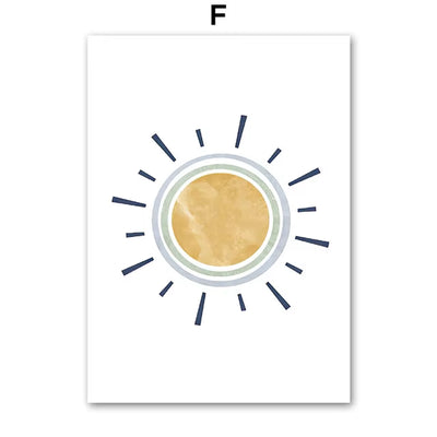 Sun Rainbow Moon Stars Planet Rocket Cartoon Explore Wall Art Canvas Painting Posters and Prints Pictures Baby Kids Room Decor