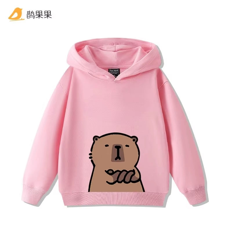 Children'S Cartoon Fun Capybara Print Casual Hooded Sweatshirt Boys Girls Fall and Winter Outdoor Comfortable Warm Hoodie