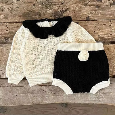 2024 New Autumn Newborn Baby Girls Clothing Set Long Sleeved Solid Color Knitted Pullover+Pants Toddler Baby Girl Clothes Suit