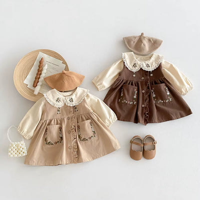 Girls' Autumn Clothes 2024 New Children'S Fashion Tank Top Dress Embroidery Single Breasted Vest Dress Optional Shirt