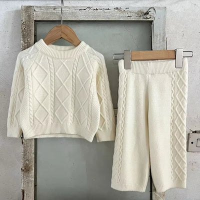 2024 New Autumn Newborn Baby Girls Clothing Set Long Sleeved Solid Color Knitted Pullover+Pants Toddler Baby Girl Clothes Suit