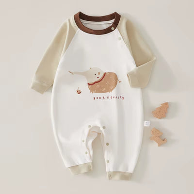 2024 Autumn Baby Clothes Newborn Boys Rompers 0-2Y Infant Girls Cartoon Printed Cotton Jumpsuit Toddler Outwear