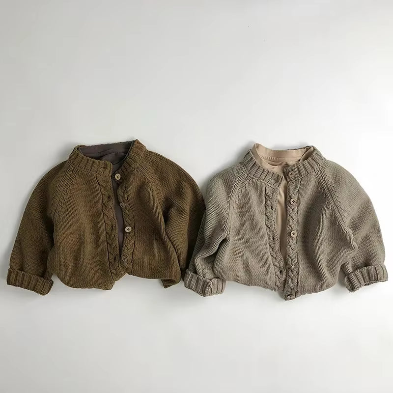 Korean Style Children'S Sweater 1-6Y Boys Loose Cardigans Coat Girls Knitted Retro Casual Outwear Top