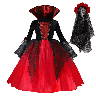 Scarlet Vampire Bride Costume – Kids’ Gothic Dress