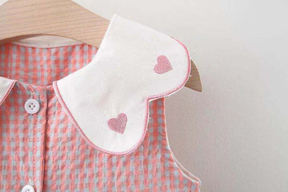 Girls' Summer Plaid Love-shape Print Dress