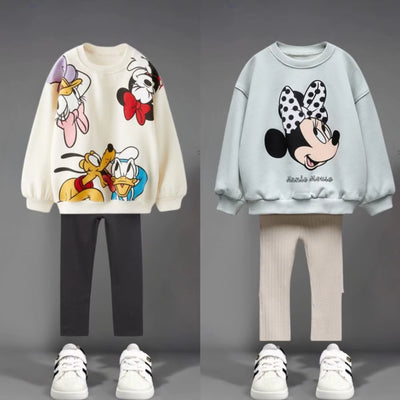 Autumn New Children Clothes Long Sleeve Suit Printed Cartoon Minnie Baby Girls Casual Tracksuits Kids Hoodie + Leggings 2Pc/Set
