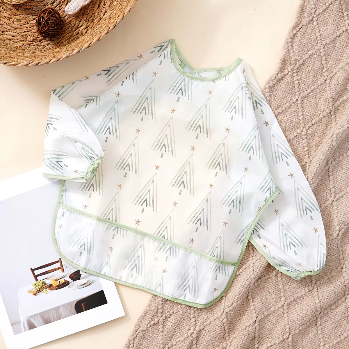 Elinfant 1PC Long Sleeve Bibs, Waterproof Feeding Bibs,Washable Burp Cloth,Coveralls Bibs,Easy to Clean,Wash-Free Eating Bibs