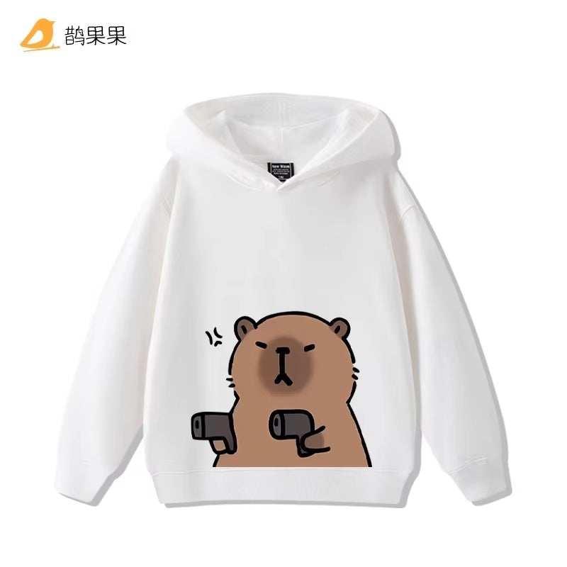 Children'S Cartoon Fun Capybara Print Casual Hooded Sweatshirt Boys Girls Fall and Winter Outdoor Comfortable Warm Hoodie