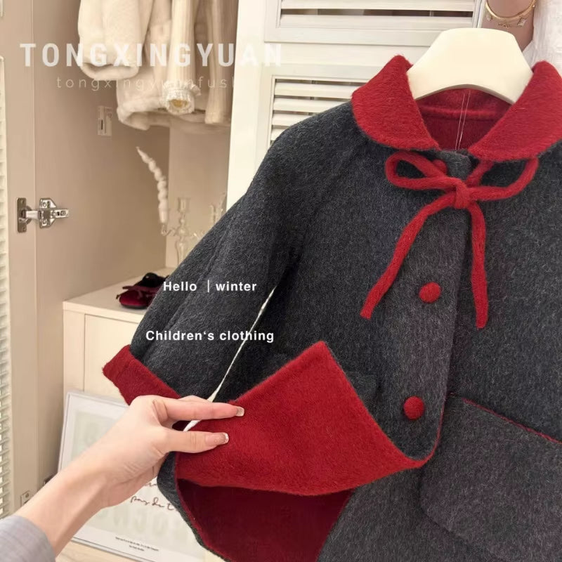 Children'S Clothing 2023 Winter New Fashionable Double-Sided Woolen Coat Children'S Woolen Coat