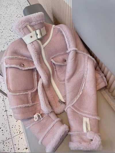 2024 Korean Girls Leather Fur Thicken Coat Full Sleeve Winter Teenager Girls Coat Locomotive Jacket 3-15