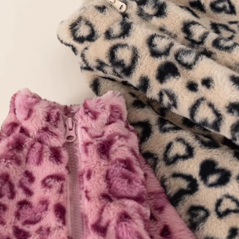 New Children'S Sweater Jacket, Girls' Winter Stylish Leopard Print Top, Baby with Plush and Thickened