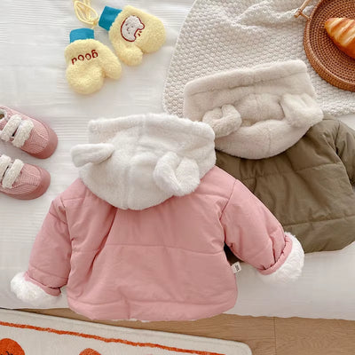 MILANCE Winter Baby Girls Clothes Fur Lining Hoodie Jacket Cotton Fleece Boys Coat