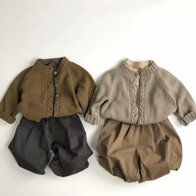 Korean Style Children'S Sweater 1-6Y Boys Loose Cardigans Coat Girls Knitted Retro Casual Outwear Top