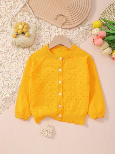 Young Girl Lightweight Button Hollow-Out Knitted Cardigan Jacket