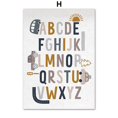 Boho Car Traffic Rainbow Alphabet Digit Wall Art Canvas Painting Nordic Cartoon Posters and Prints Pictures Baby Kids Room Decor