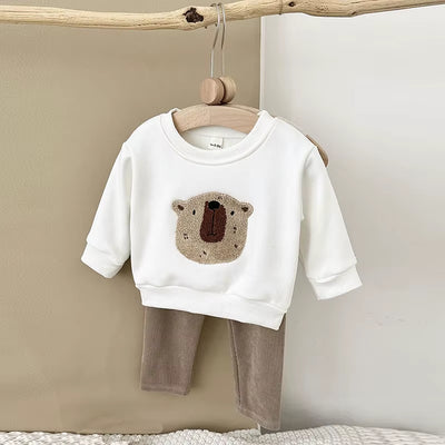 New Autumn Baby Clothes Set 6M-3T Cute Bear Fleece Padded Toddler Girls Hoodie +Pants Infant Leisure Outfit 2PCS